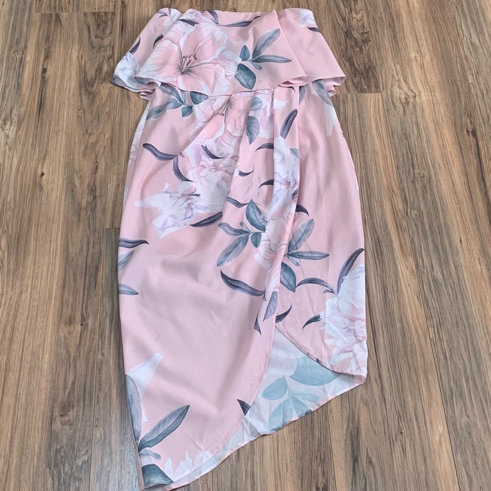 Style State pleated floral asymmetrical pink dress size 10